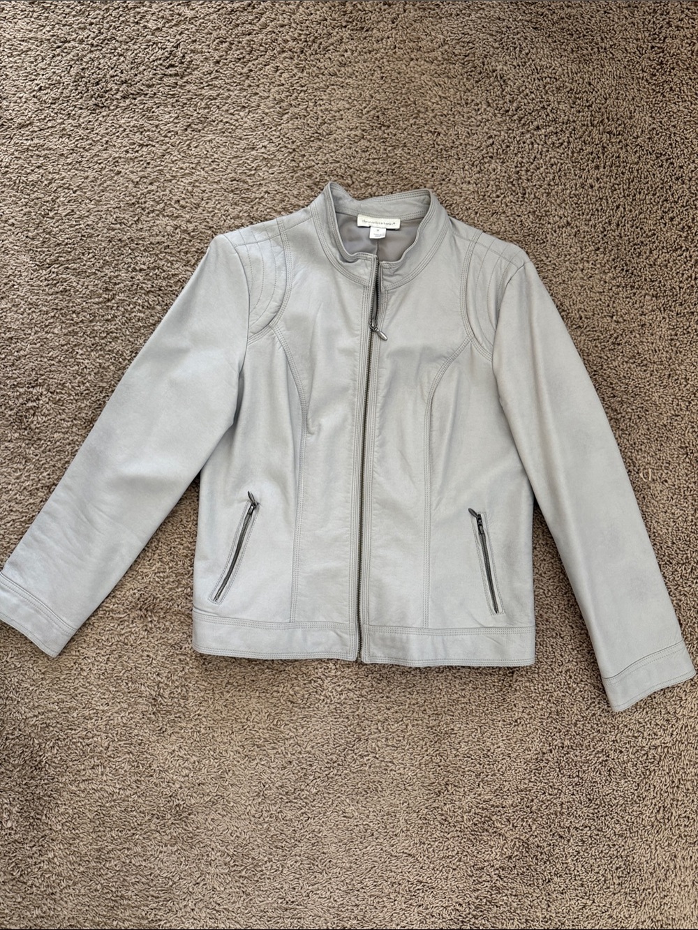 Christopher & Banks Light Gray Leather Zip Jacket